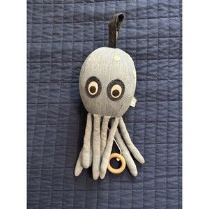 Ferm Living Plush Crib Pull Musical Octopus Plush Denim Blue Jean WORKS!